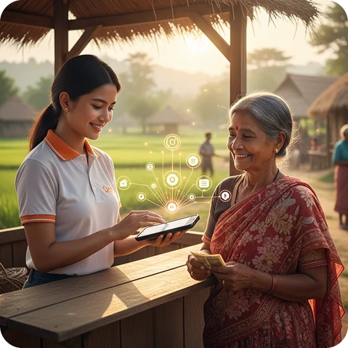 Agents delivering uninterrupted financial services with secure offline transactions and seamless syncing to core systems when online
