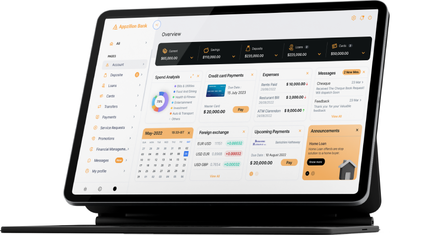 Appzillon Bank customer dashboard - i-exceed