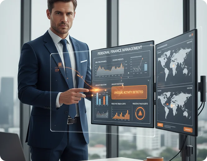 Retail banking software with unified PFM and AI fraud detection for spend clarity and secure protection.