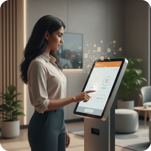 Customer performing instant fund transfer and bill payment through a secure self-service interface