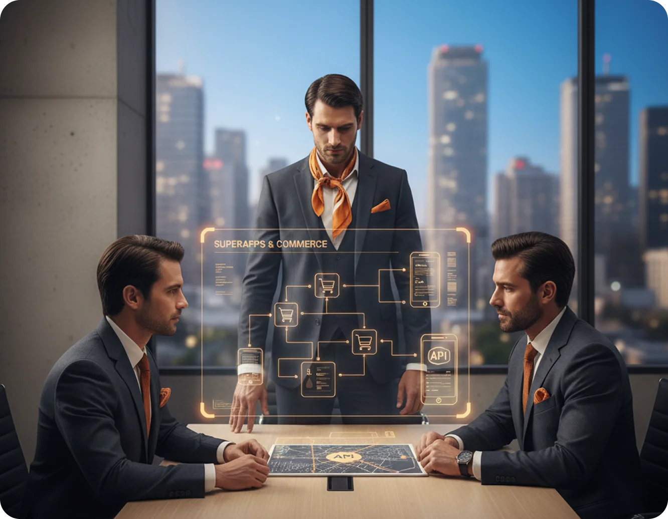 A strategic meeting discussing i-exceed’s banking SaaS integration via APIs, enabling embedded finance within third-party superapps and commerce ecosystems.