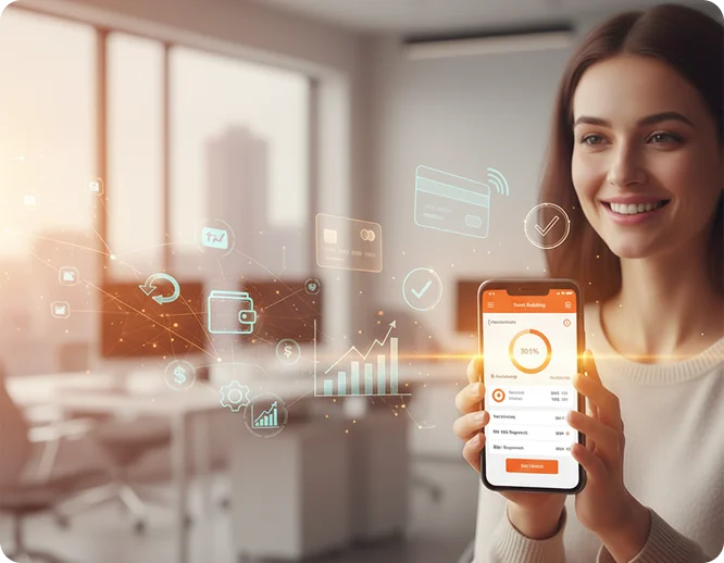 An AI-powered chat interface on a smartphone, demonstrating the Appzillon digital banking solution's mobile banking capabilities for customers.