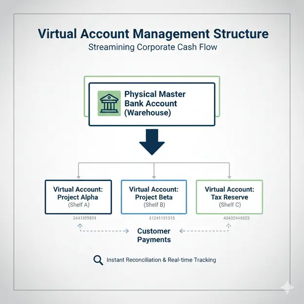Appzillon banner highlighting how virtual accounts in banking automate reconciliation for corporate treasury management.